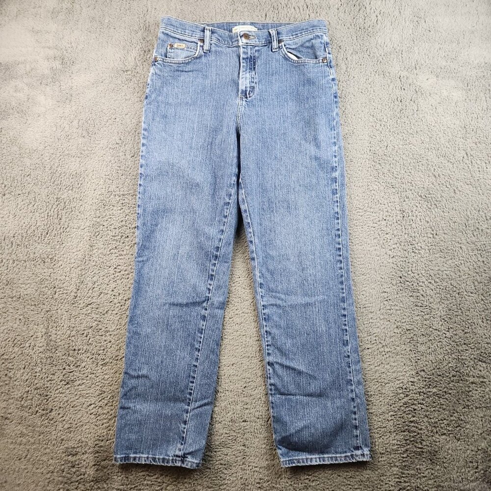 Women's Relaxed Fit  High Rise Straight Leg Jeans 8 Medium Blue Stretch‎ Denim